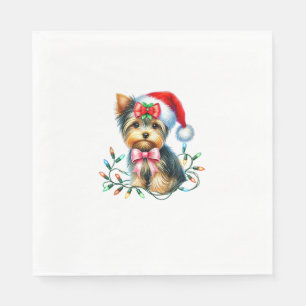 Serviette En Papier Yorkshire Terrier Chien avec Coquette Bow Noël