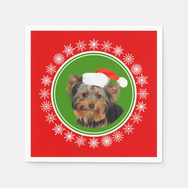 Serviette En Papier Yorkshire Terrier Cute Santa Hat Noël (Devant)
