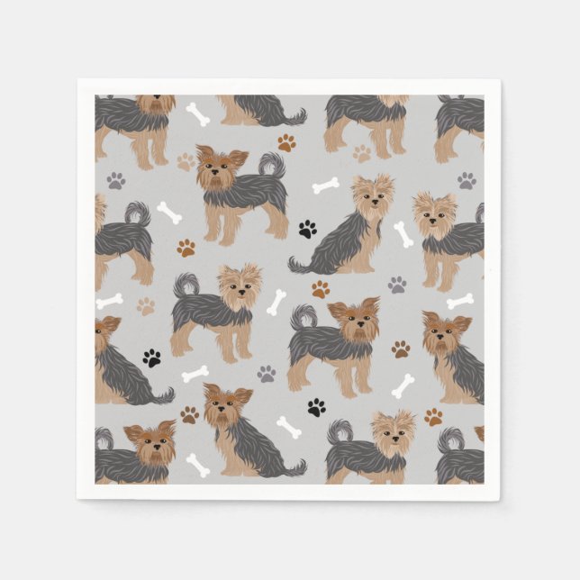 Serviette En Papier Yorkshire Terrier Paws et Bones Yorkie Chien (Devant)