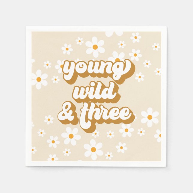 Serviette En Papier Young Wild et Three Retro Daisy 3e anniversaire (Devant)