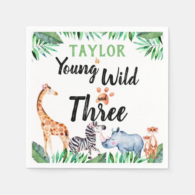 Serviette En Papier Young Wild et Three Safari Animal 3ème anniversair (Devant)