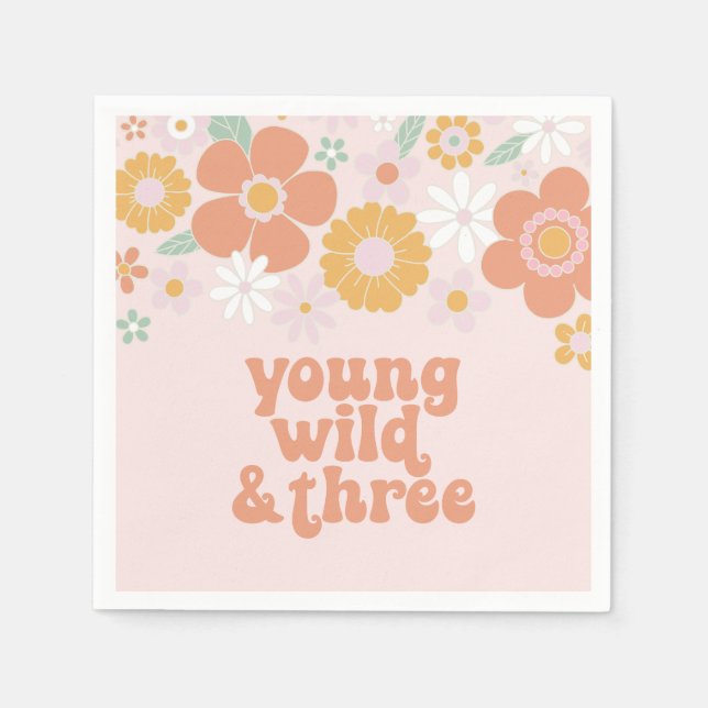 Serviette En Papier Young Wild Three anniversaire Floral rétro (Devant)