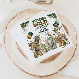 Serviette En Papier Young Wild & Three Jungle Safari 3e anniversaire