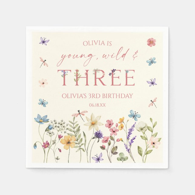 Serviette En Papier Young Wild & Three Wildflower 3rd Birthday Party (Devant)