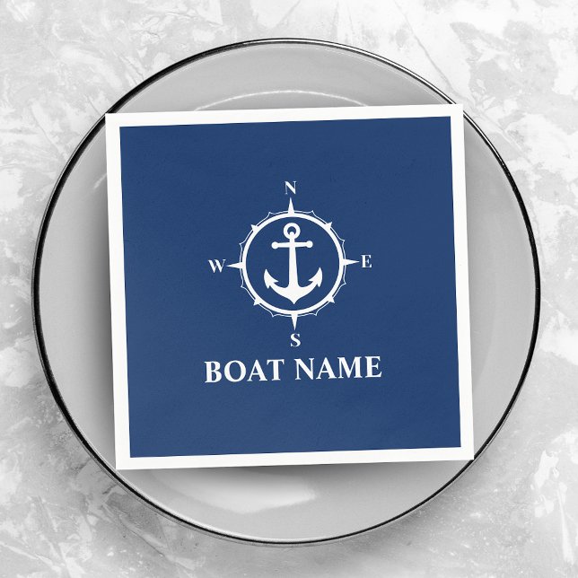 Serviette En Papier Your Boat Name Compass Anchor Blue (Créateur téléchargé)