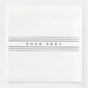 Serviette En Papier Your Custom Text & Modern Stripes   Black & White