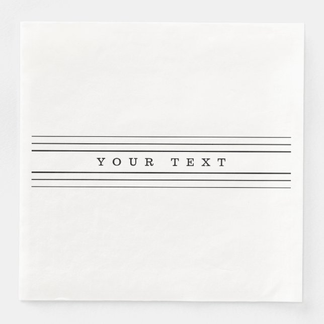 Serviette En Papier Your Custom Text & Modern Stripes | Black & White (Devant)