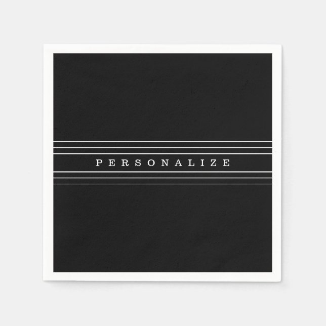 Serviette En Papier Your Custom Text & Modern Stripes | Black & White (Devant)