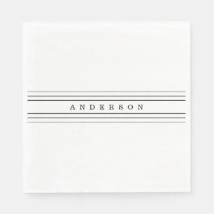 Serviette En Papier Your Custom Text & Modern Stripes   Black & White