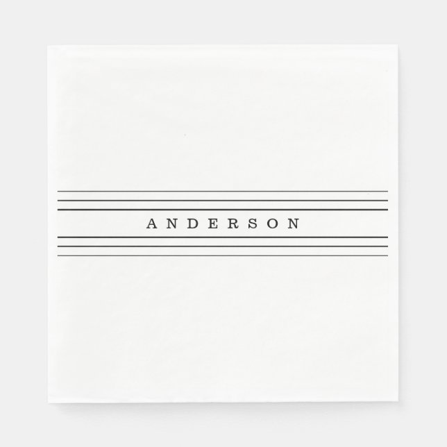 Serviette En Papier Your Custom Text & Modern Stripes | Black & White (Devant)