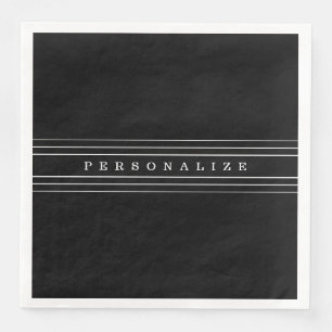 Serviette En Papier Your Custom Text & Modern Stripes   Black & White
