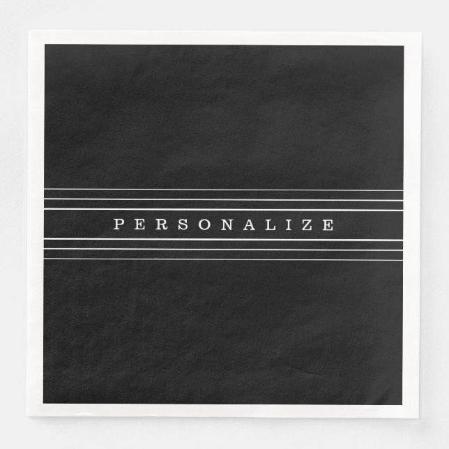 Serviette En Papier Your Custom Text & Modern Stripes | Black & White (Devant)