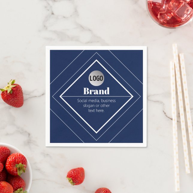 Serviette En Papier Your Logo & Customizable Modern Design | Navy Blue (En situation)