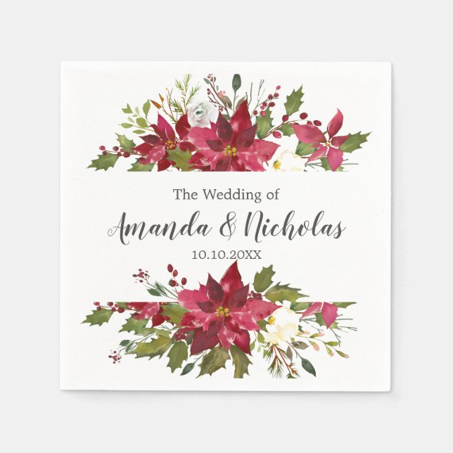 Serviette En Papier Yuletide | Rustique Floral Noël Mariage d'hiver (Devant)