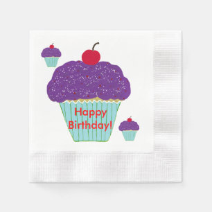 Serviette En Papier Yummy Purple Frosting Cerry Cupcakes Anniversaire