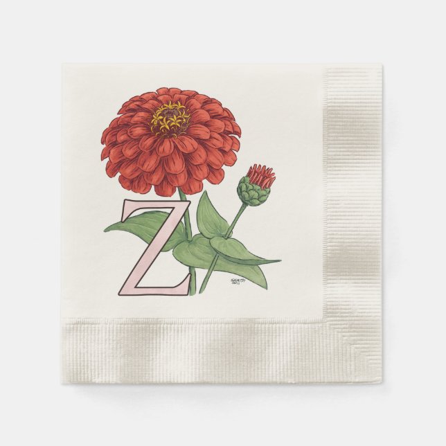 Serviette En Papier Z pour Zinnia Flower Monogram Floral Art (Devant)