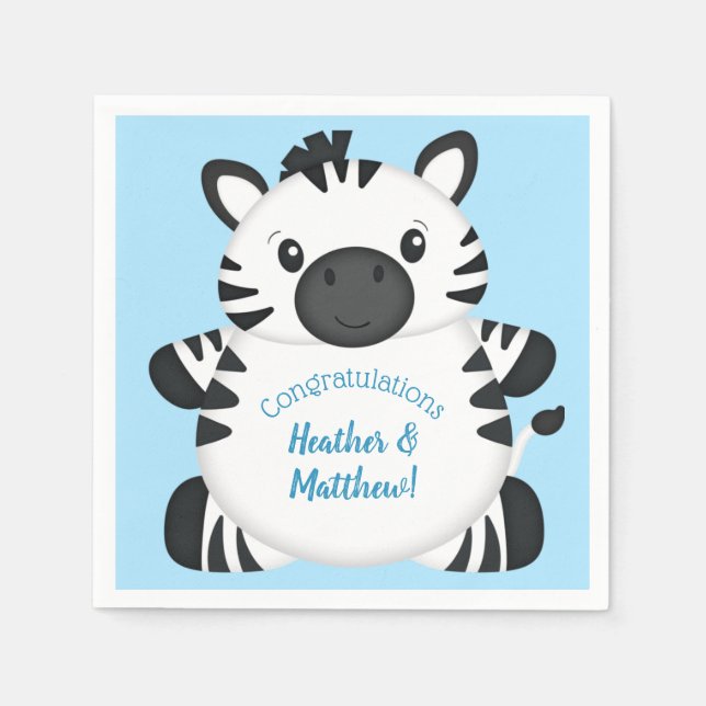 Serviette En Papier Zebra Baby shower Safari Blue Boy (Devant)