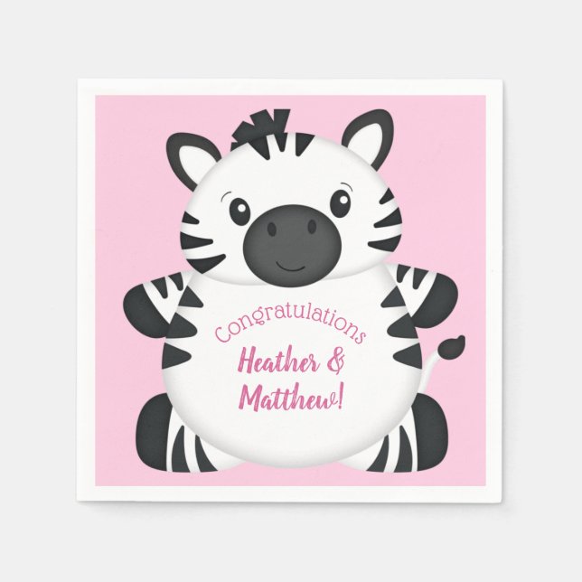 Serviette En Papier Zebra Baby shower Safari Rose Girl (Devant)