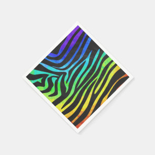 Serviette En Papier Zebra Black and Rainbow Print