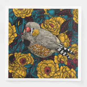 Serviette En Papier Zebra finch et buisson rose