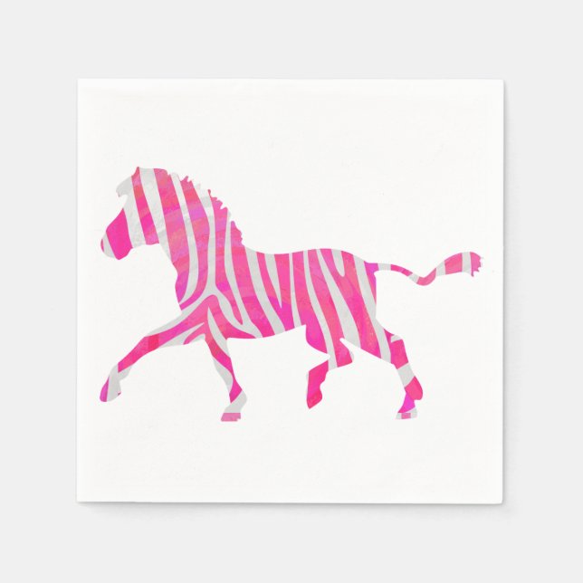 Serviette En Papier Zebra Hot rose et blanc Silhouette (Devant)