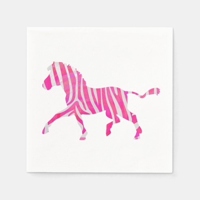 Serviette En Papier Zebra Hot rose et blanc Silhouette (Devant)