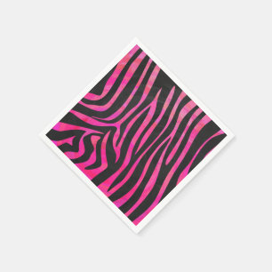 Serviette En Papier Zebra noir et rose chaud