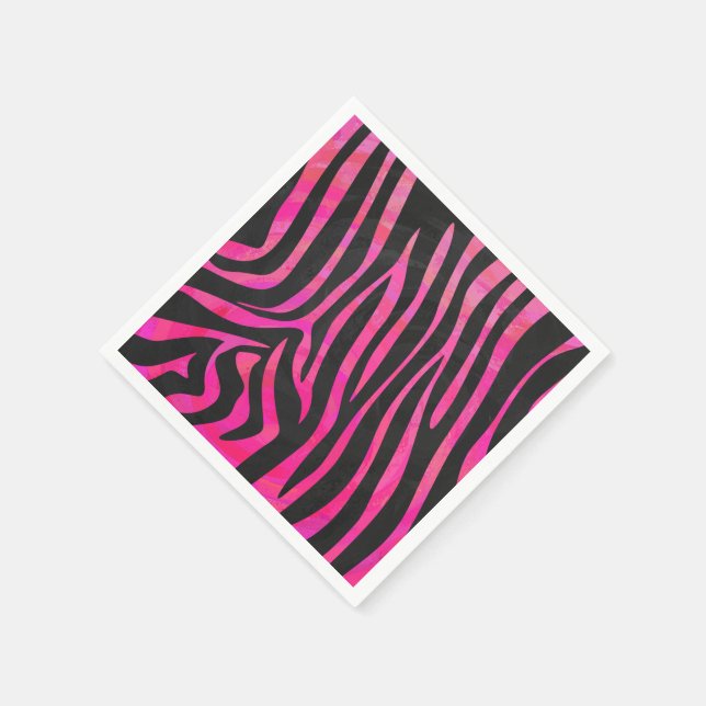 Serviette En Papier Zebra noir et rose chaud (Coin)