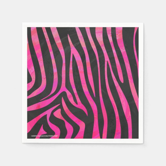 Serviette En Papier Zebra noir et rose chaud (Devant)