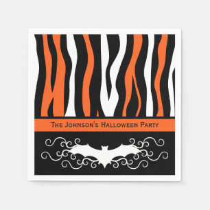 Serviette En Papier Zebra pattern et chauve-souris fête d'Halloween