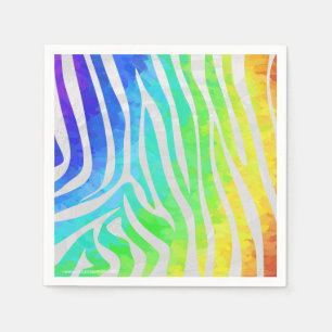 Serviette En Papier Zebra Rainbow et White Print