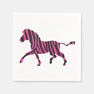 Serviette En Papier Zebra Silhouette noir et rose chaud