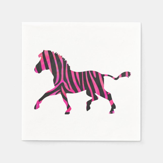 Serviette En Papier Zebra Silhouette noir et rose chaud (Devant)