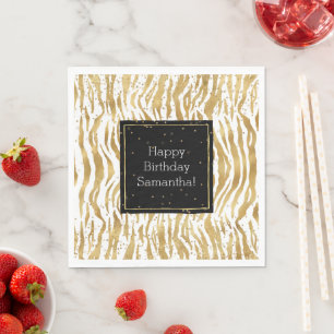 Serviette En Papier Zèbre d'or blanc Glitz Confetti