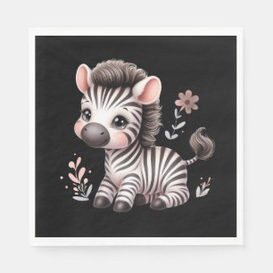 Serviette En Papier Zèbre Mignon Kawaii Faune Amusant Noir et Blanc 