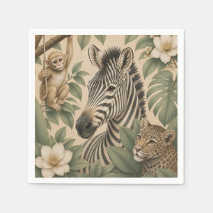 Serviette en papier zèbre Safari botanique