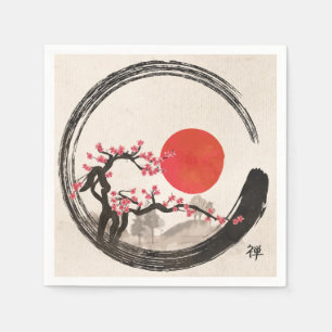 Serviette En Papier Zen Enso Circle et Sakura Tree