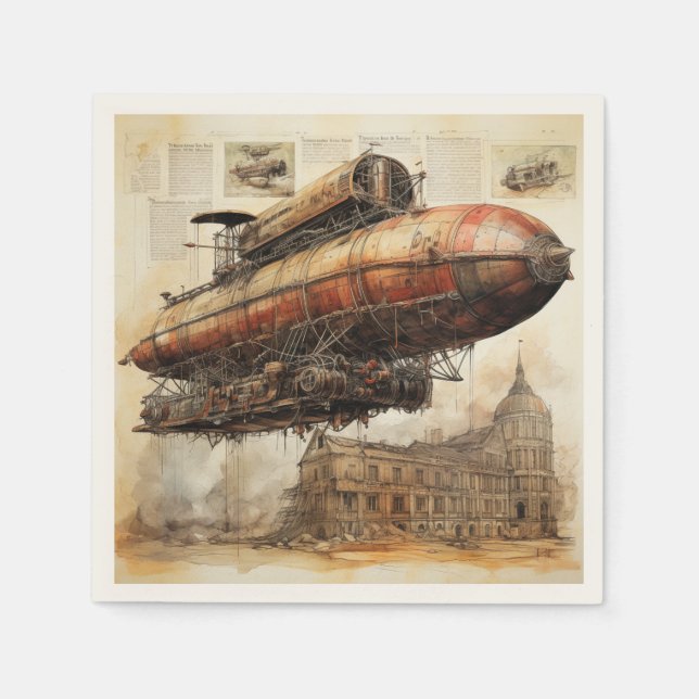 Serviette En Papier Zeppelin Steampunk vintage (3) (Devant)
