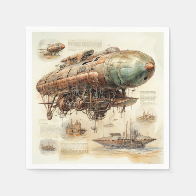 Serviette En Papier Zeppelin Steampunk vintage (4) (Devant)