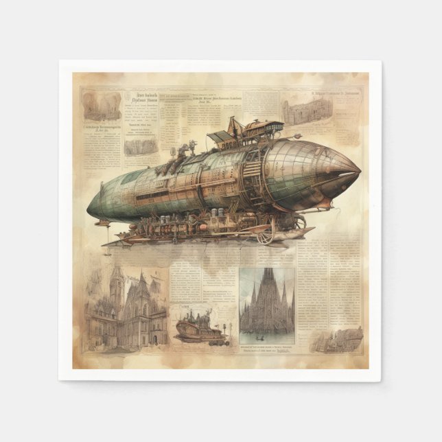 Serviette En Papier Zeppelin Steampunk vintage (5) (Devant)