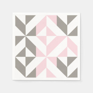 Serviette En Papier ZigZag géométrique rose et argent