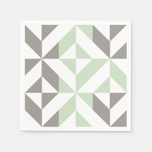 Serviette En Papier ZigZag géométrique Sage Green et Silver