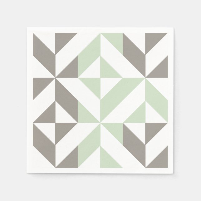 Serviette En Papier ZigZag géométrique Sage Green et Silver (Devant)