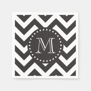 Serviette En Papier Zigzag noir et blanc Chevron Monogramme