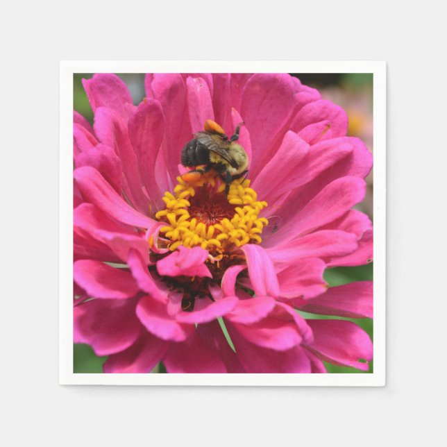 Serviette En Papier Zinnia rose et Bumble bee (Devant)