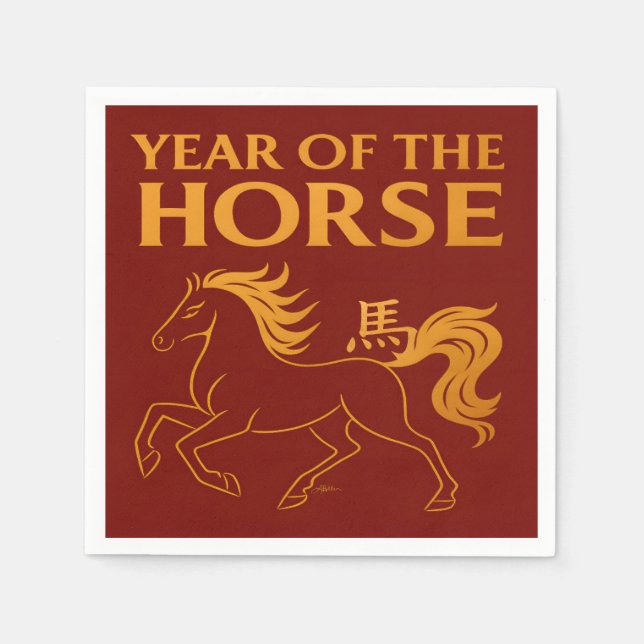 Serviette En Papier Zodiac Chinese New Year 2026 Horse (Devant)