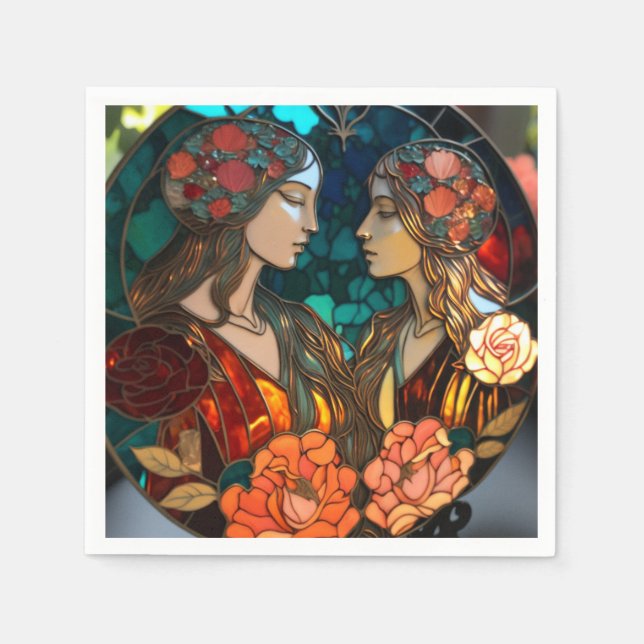 Serviette En Papier Zodiac Gémeaux en verre tendu (Devant)