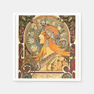 Serviette En Papier Zodiac, peinture Art Nouveau d'Alphonse Mucha
