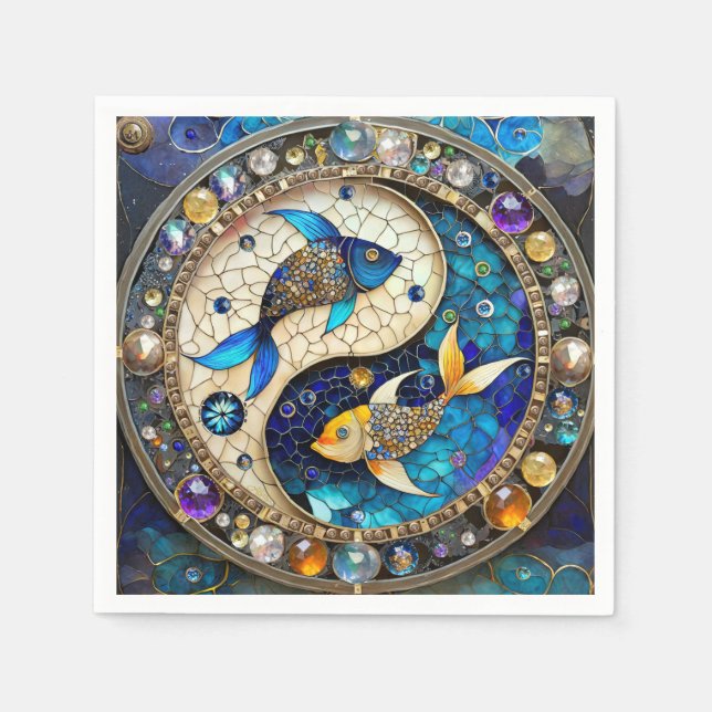 Serviette En Papier Zodiac - Poissons de poisson Yin et Yang (Devant)