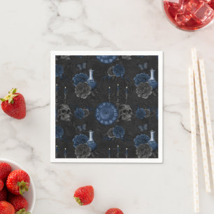 Serviette En Papier Zodiaque magic   Dark Navy Blue Gothic Skull